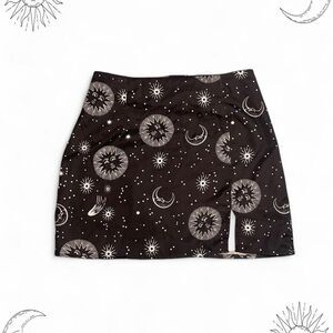 Sun Moon & Stars Celestial Print Slit Mini Skirt